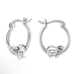 Cute Sloth Silver Hoop Earrings